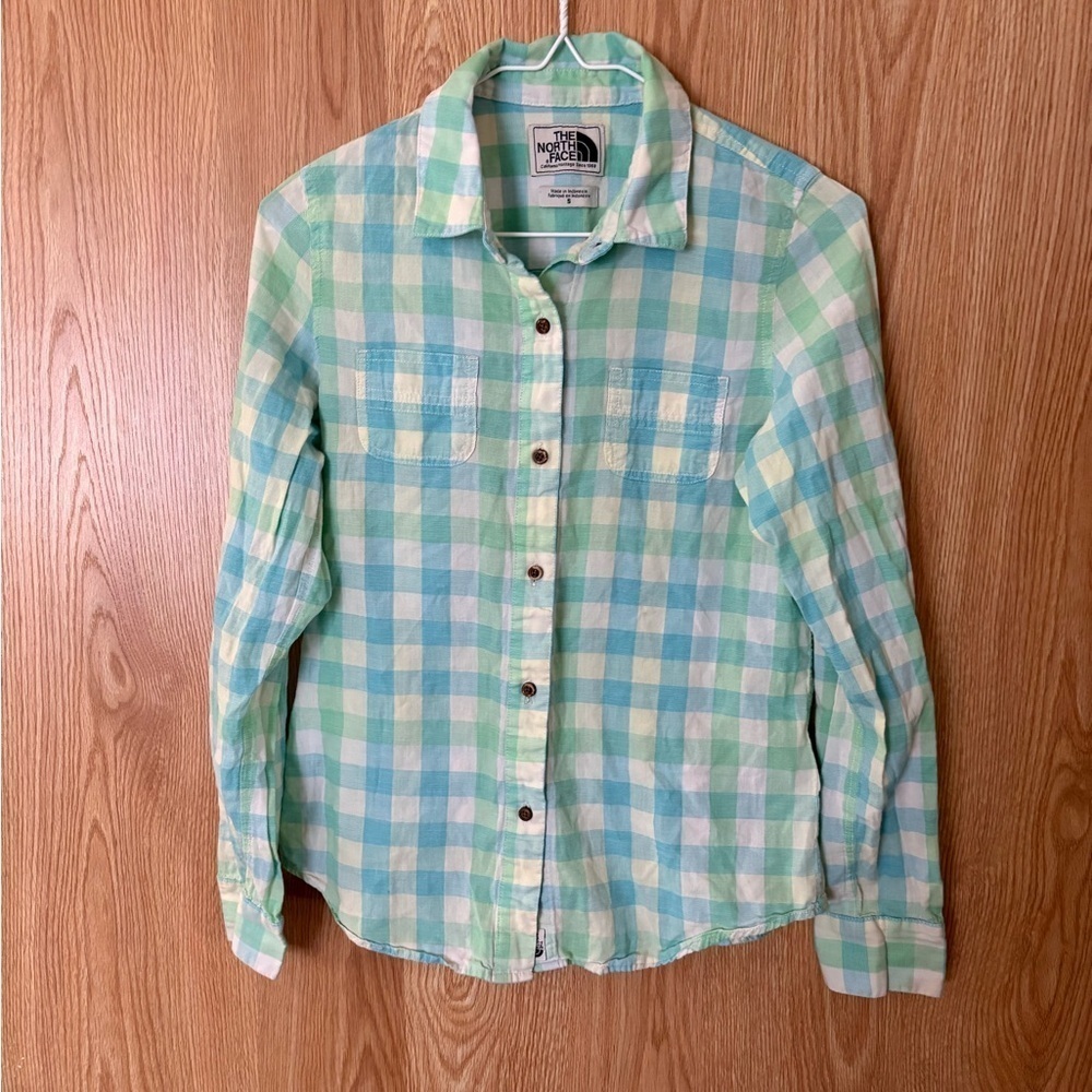 The North Face Plaid Green/ Blue and White Button Down Shirt